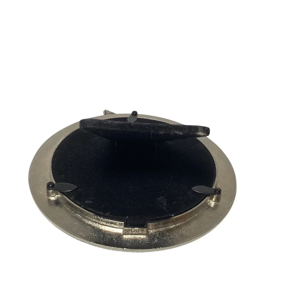 Round Black Enamel Picture Frame with Rhinestone Bow Accent Silver Beaded Trim